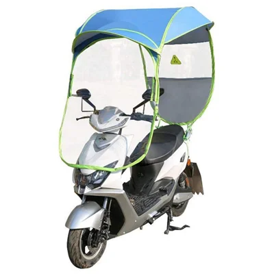 Electric Bike Motorcycle Rain Shelter Fully Enclosed Motorbike Umbrella Awning Rain Hood - Silver Coating Blue