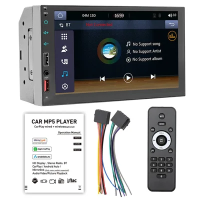 Autoradio Bluetooth 7 pouces Lecteur multimédia MP5 pour voiture avec fonction image de recul et prise en charge Apple CarPlay & Android Auto
