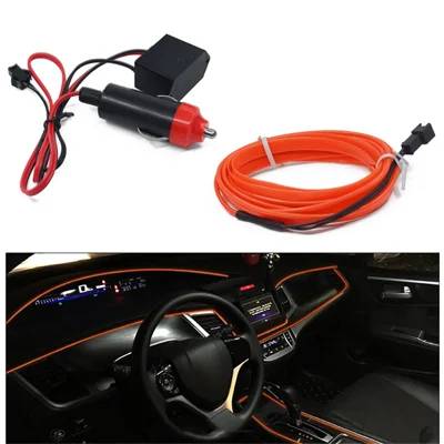 Bande lumineuse électroluminescente de 5m pour la décoration de la voiture, lumière d'ambiance, corde lumineuse avec pilote - Orange