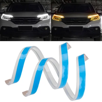 2 pièces 45 cm Ultra mince Bande LED flexible étanche pour éclairage de jour Feu de circulation Feu clignotant - Blanc / Jaune