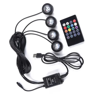 DX4U 4 LEDS Bande Lumineuse d'Ambiance pour Voiture avec Port USB Son Activé 8 Couleurs