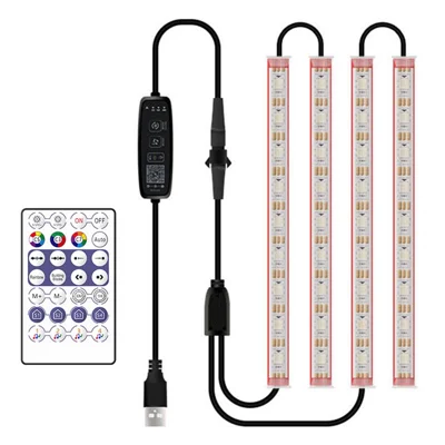 N2U-36 4Pcs Luces de Ambiente Interiores de Coche 36LED Tiras de Luz USB Música Ambiente Luces de Neón Decorativas para Coche