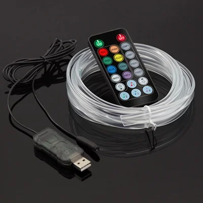 IS13U 3m Car Fiber Optic Neon Wire Strip Light USB Ambient Lamp with Remote Control for Center Console