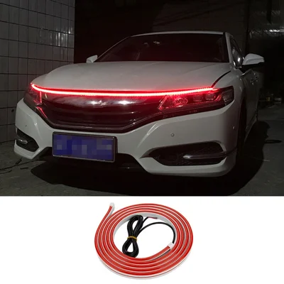 Bande de lumière décorative flexible, étanche, super brillante, PVC silicone de 1,5 m pour capot de voiture - Rouge