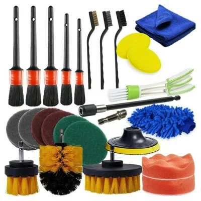 27Pcs / Conjunto de Panos de Limpeza para Carro, Luva de Lavagem, Escova de Broca Elétrica, Escovas de Detalhamento de Veículos, Estopa de Limpeza Kit