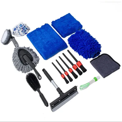 Conjunto de 14 peças de pano de limpeza de carro, luva de lavagem, espanador, escova de cubo de roda, kit de escovas de detalhamento de veículos