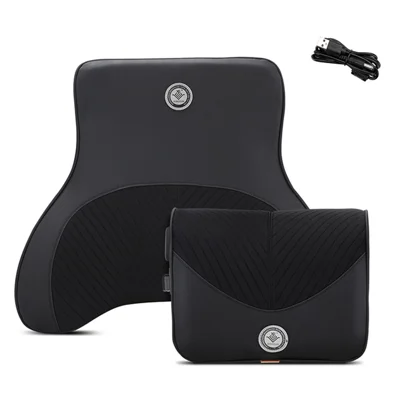 XIONGGUAN TK008AB Electric Massage Lumbar Support Cushion PVX+Mesh Cloth Car Lumbar Cushion with Headrest Pillow for Office Traveling - Black