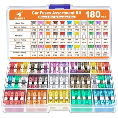 180Pcs Car Fuse Assortment Kit Mini / Standard / Micro Zinc Blade Fuses With Puller Tool and Storage Box