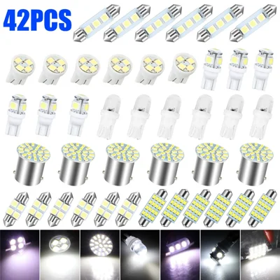 42PCS Car LED Light Kit T10 6000K Xenon White Replacement Bulbs for Interior Exterior