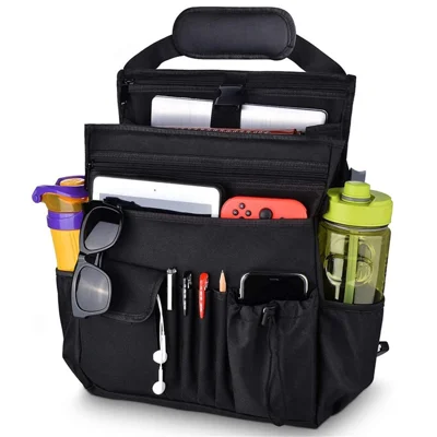 Car Front Seat Organizer 600D Oxford Fabric Seat Back Storage Bag with Shoulder Strap