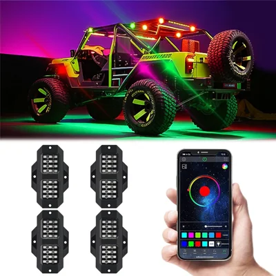 G1 4 In 1 RGB Car Underglow Light Music Sync Bluetooth-Compatible LED Rock Light Kit for SUV Truck