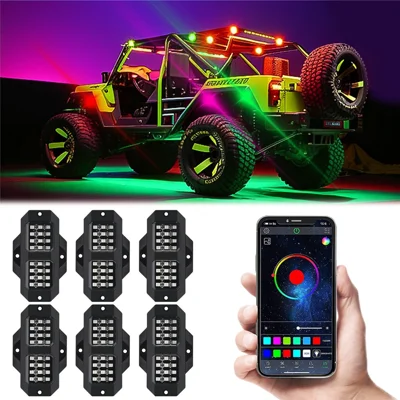 G1 6 In 1 RGB Car Underglow Light Music Sync Bluetooth-Compatible LED Rock Light Kit for SUV Truck