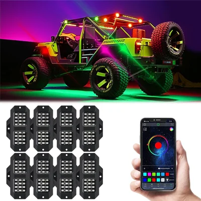 G1 8 In 1 RGB Car Underglow Light Music Sync Bluetooth-Compatible LED Rock Light Kit for SUV Truck