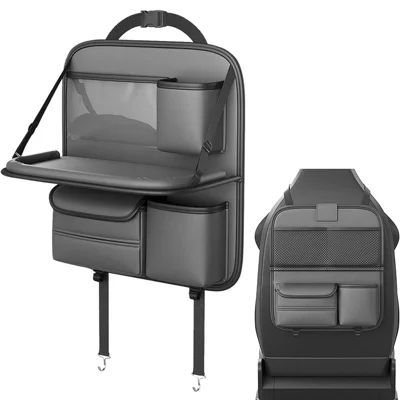 Car Seat Back Organizer Multi Pocket Storage Bag Waterproof PU Leather Kick Mat with Foldable Table