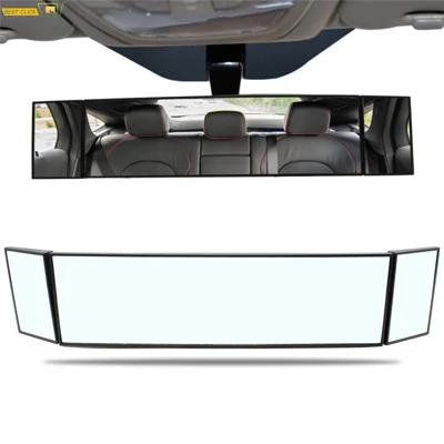 SD-2411 High Definition Glass Universal Tri-Fold Car Rearview Mirror Wide Angle Curved Mirror