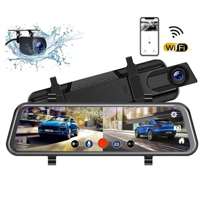 10 Inch Full Screen 2K Rearview WiFi Dash Cam Dual Lens Reverse Parking Camera, with 64GB Memory Card