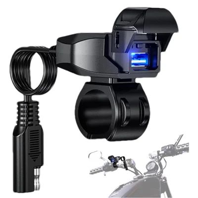 18W 5V / 3A Motorcycle Handlebar USB Charger IP66 Waterproof SAE to USB Fast Charging Adapter