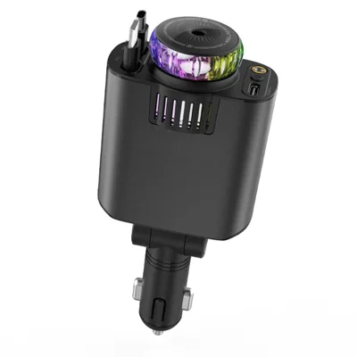 D1 Purple Light Multifunction PD 45W Car Charger with iP  /  Type C Retractable Cable Star Projector Aromatherapy Diffuser