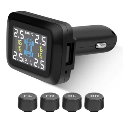 جهاز مراقبة ضغط إطارات السيارة TY09 نظام مراقبة ضغط الإطارات (TPMS) لمقبس ولاعة السجائر جهاز مراقبة في الوقت الفعلي مع 4 أجهزة استشعار خارجية