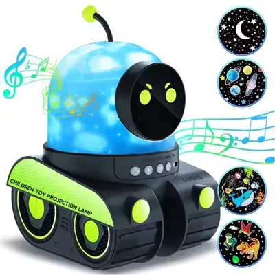 Robot Car with Music 360 Degree Rotation Star Projector Night Light for Kids Bedside Lamp, with 6 Projection Slides