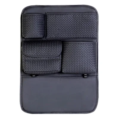 Car Seat Back Organizer Rhombus Texture PU Leather Multi-Pocket Storage Bag for Water Bottle  /  Umbrella Holder