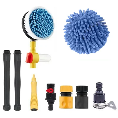 Portable Car Washing Kit with Replacement Chenille Cover Car Wash Brush Rotary Mop Automatic Foam Cleaner