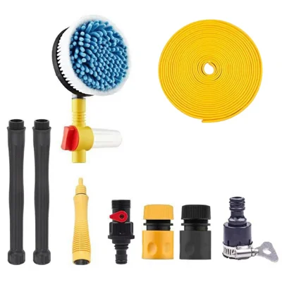 Portable Car Washing Kit with 5m Water Hose Car Wash Brush Long Handle Rotary Mop Automatic Foam Cleaner