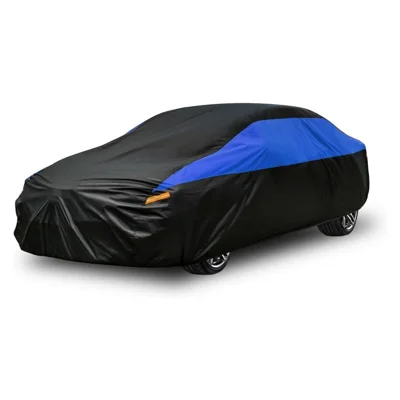 Waterproof Outdoor Car Cover for Sedan SUV Hatchback UV Protection Cover with Reflective Strips, Black+Blue - 3L (4.4-4.6m)