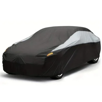 Waterproof Outdoor Car Cover for Sedan SUV Hatchback UV Protection Cover with Reflective Strips, Black+Silver - 3L (4.4-4.6m)