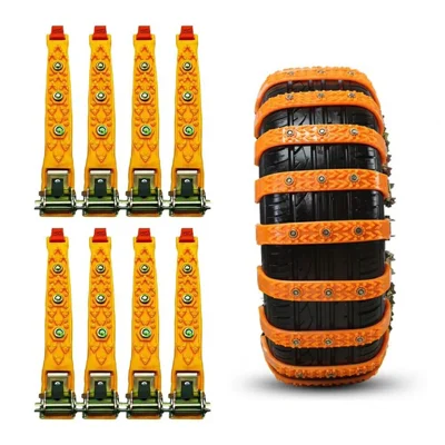 8Pcs Car Tire Snow Chains Universal Anti Skid Emergency Traction with Gloves and Hooks for SUV Truck Off-Road Vehicle