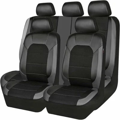 9Pcs Car Seat Covers Full Set Automotive Front Back Seat Bench Protectors - Grey