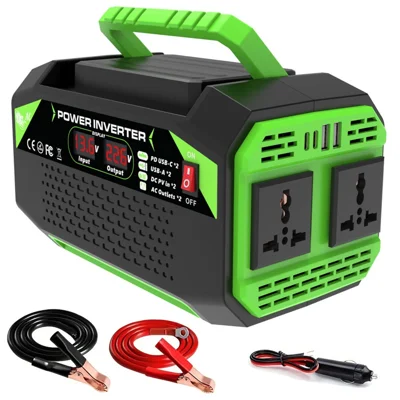 300W 12V DC till 220V AC bilströmsomvandlare med växelströmsuttag, 2 USB + 2 Type-C snabbladdare för laptop och surfplatta