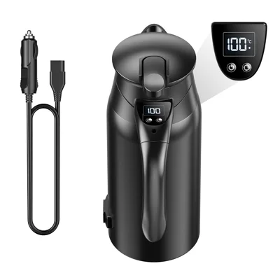 800 ml Elkedel for 12 V / 24 V Bil med Smart Temperaturregulering og Dobbeltlags RVS Vandvarmer (BPA-fri, ingen FDA)
