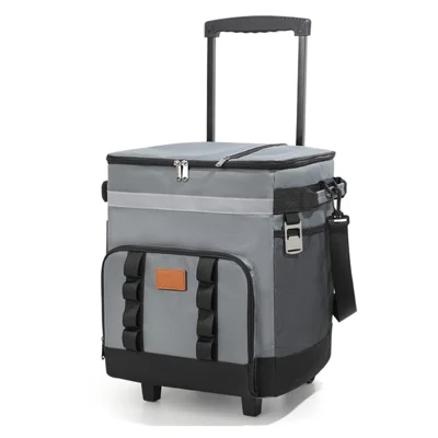 Wheeled Cooler Box 35L Large Capacity Oxford Fabric Insulated Rolling Trolley for Car Travel Outdoor - Dark Grey
