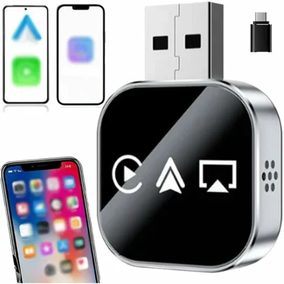 Q1AS 3 in 1 Airplay Smart AI Box für Apple CarPlay Android Auto Kabel zu Wireless Adapter - Silber