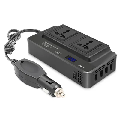 Digital Display Bilströmsomvandlare 12V till 220V Konverterare Universaluttag Med 2 AC-uttag och 4 USB-portar
