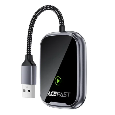 ACEFAST QC1 USB-A CarPlay Wireless Adapter for Apple CarPlay  /  Android Auto Wire to Wireless Converter - Metal Gray