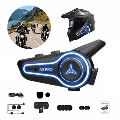 A3 PRO Motorradhelm Bluetooth-kompatibles Intercom-Headset mit festem Mikrofon, 1000 m Reichweite, IP67 wasserdicht
