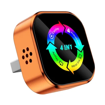 Q1A 4 em 1 CarPlay Android Auto AirPlay Mirror Link Adaptador Bluetooth / WiFi Wireless AI Box USB Dongle - Laranja+Símbolo Colorido