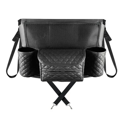 Car Seat Back Organizer PU Leather Multi-Pocket Storage Bag with Cup Holders for Vehicle Interior - Black