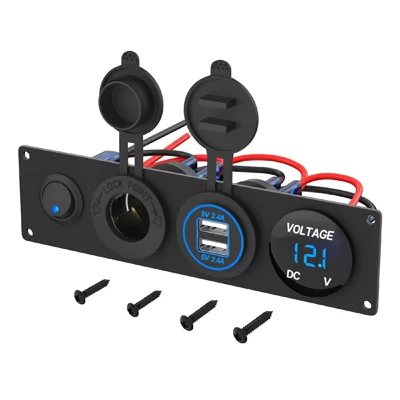 Dual USB Cigarette Lighter Socket Panel Digital Voltmeter with Switch for 12V-24V Marine Boat RV Truck