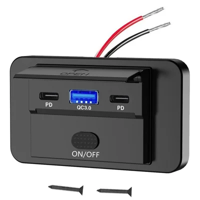 PD 3.0 30W USB-C + QC3.0 18W USB-A Schnellladegerät mit 3 Anschlüssen, Panelmontage für PKW, LKW, Boot, Wohnmobil