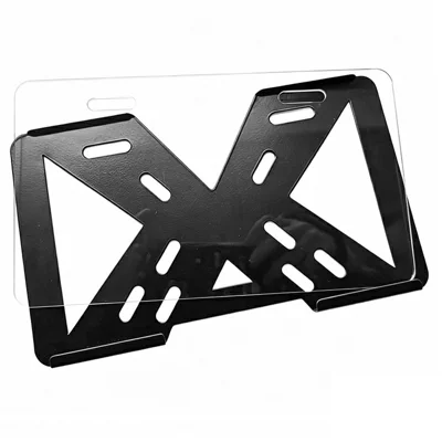 Hohler X-förmiger Motorrad-Kennzeichenhalter aus Aluminiumlegierung mit 3 mm transparenter Acrylauflage – Schwarz