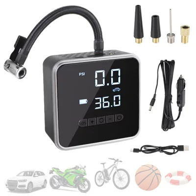 718 LCD Display Wireless Electric Air Compressor 6000mAh Power Bank 150 PSI Portable Car Tire Inflator - Black