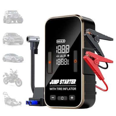 6625 Car Jump Starter 22 Cylinder Tire Inflator 6000mAh Emergency Power Bank con LED Light - Nero