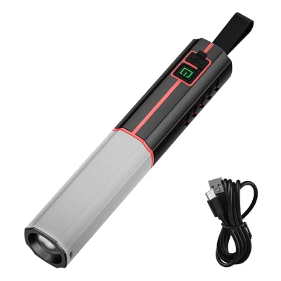LED-Taschenlampe mit Zoom, wiederaufladbar über Typ-C, 3 Modi, weiße Beleuchtung, für Zuhause, Camping, Outdoor, Notfälle – Schwarz