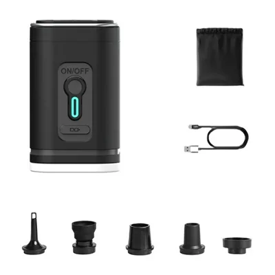 Pompa d'aria elettrica mini 2400mAh con 5 ugelli, gonfiatore senza fili con luce LED per campeggio - Nero