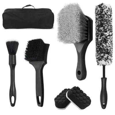 Kit de brosses de décapage automobile 7 pièces, brosses douces pour jantes, tampon éponge, set d'outils de lavage de voiture