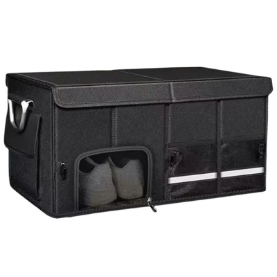 Size L Car Trunk Organizer Waterproof Oxford Cloth Foldable Storage Box with Flip Top - Black