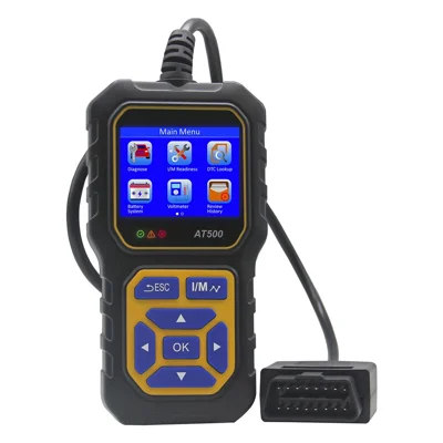 Escáner OBD2 AT500 con Pantalla TFT a Color de 2.4 Pulgadas, Herramienta de Diagnóstico Automotriz con Prueba de Batería para Coches - Negro / Amarillo